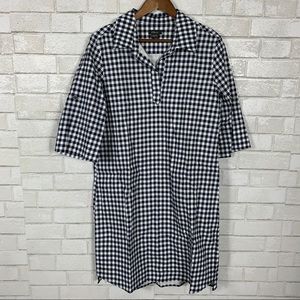 Pure amici collared gingham midi dress navy